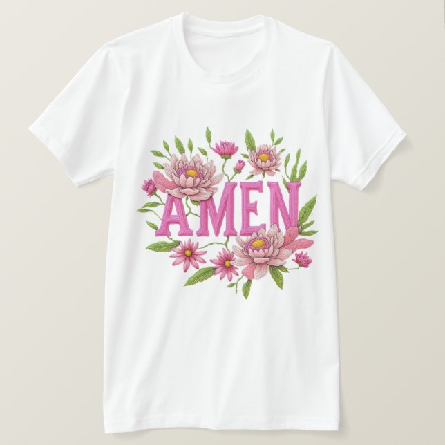 T-shirt Conception de typographie « Amen » floral – Botani (Design devant)