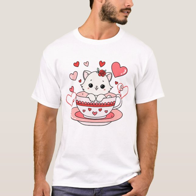 T-shirt Conception de typographie mignonne de chats d'amou (Devant)