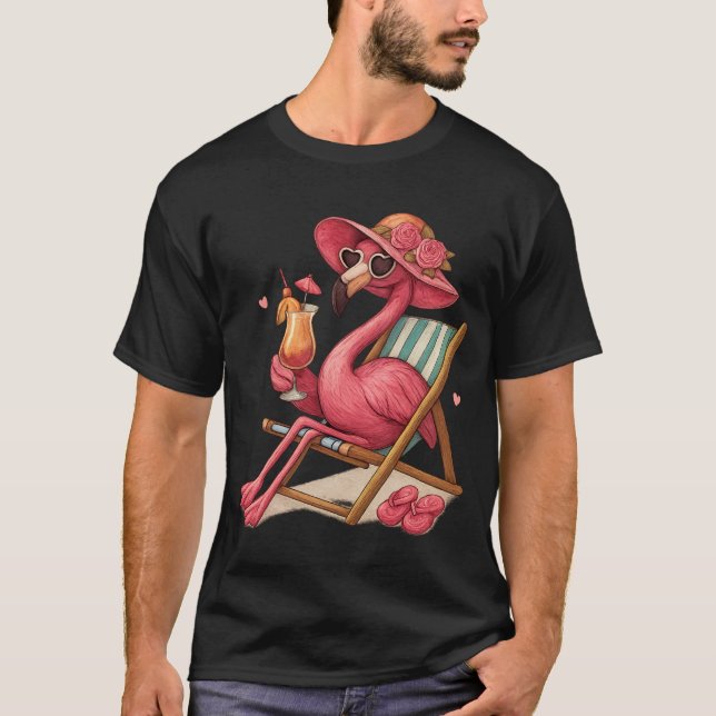 T-shirt Conception de vacances sur la plage du flamant tro (Devant)
