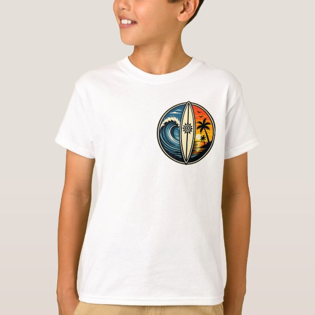 T-shirt Conception de vague au coucher du soleil de planch (Devant)