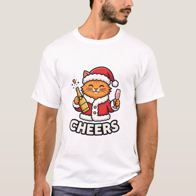 T-shirt Conception de vecteur de chat de Noël Cheers (Devant)