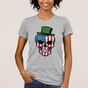 T-shirt Conception de vecteur de drapeau de crâne de trèfl