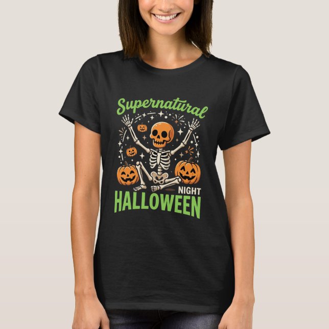 T-shirt Conception de vecteur de Halloween de squelette su (Devant)