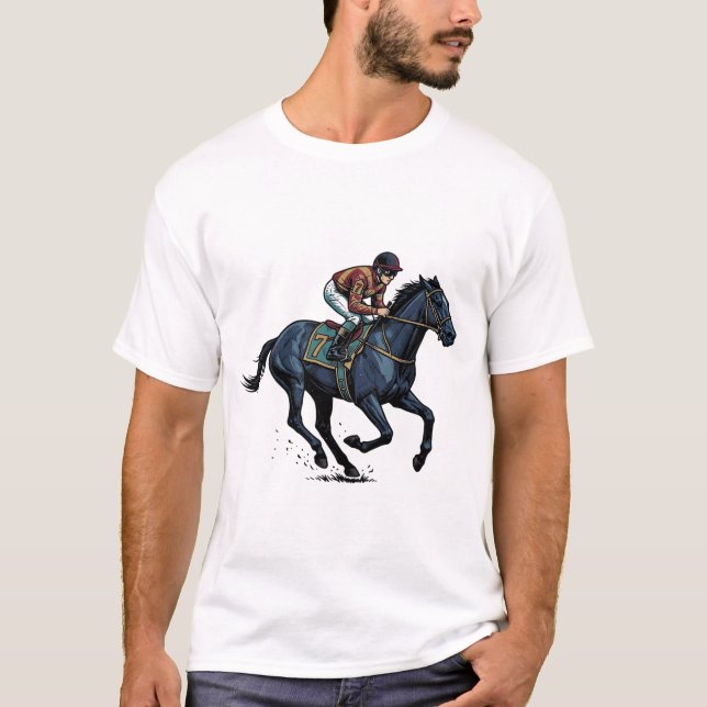 T-shirt Conception de vecteur de jockey de course de cheva (Devant)
