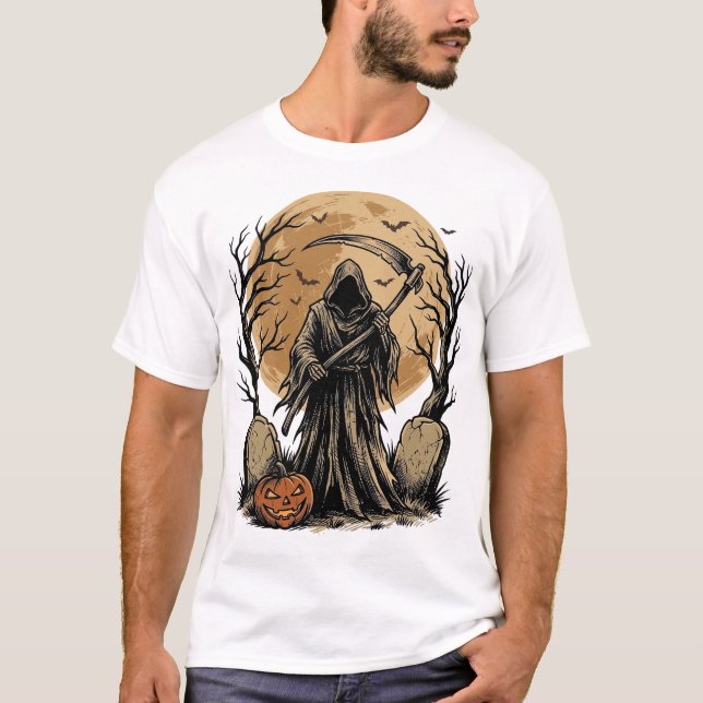T-shirt Conception de vecteur de lune d'Halloween de fauch (Devant)