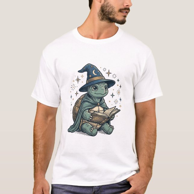 T-shirt Conception de vecteur de magicien de tortue mignon (Devant)
