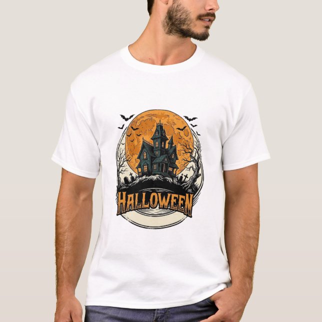 T-shirt Conception de vecteur de maison hantée Halloween v (Devant)