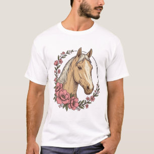 T-shirt Conception de vecteur de portrait de cheval floral