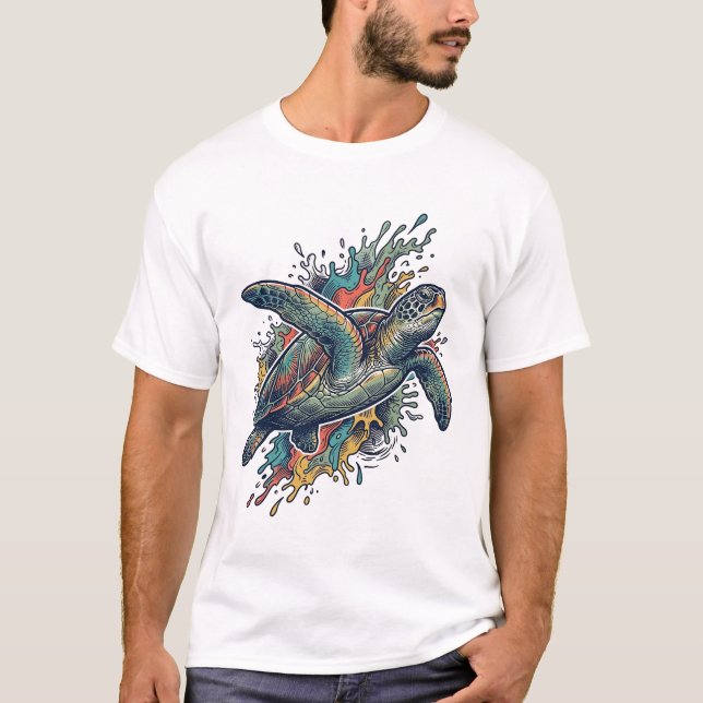 T-shirt Conception de vecteur d'éclaboussure de tortue de  (Devant)