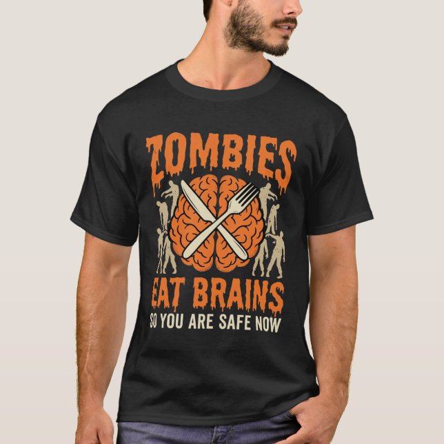 T-shirt Conception de vecteur drôle de zombie mangeant des (Devant)