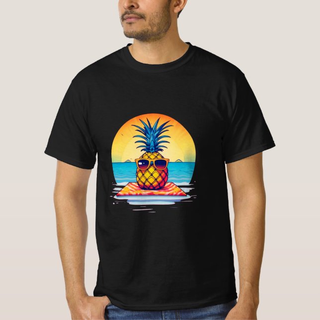 T-shirt Conception de vibes d'été de l'ananas réfrigéré, (Devant)