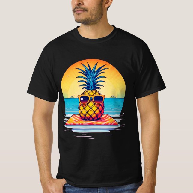 T-shirt Conception de vibes d'été de l'ananas réfrigéré, (Devant)