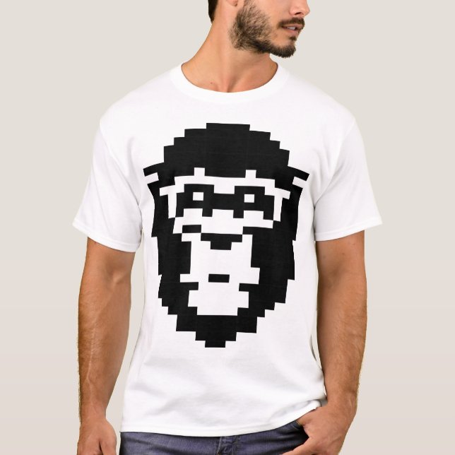 T-shirt conception de visage de singe pixelisé (Devant)