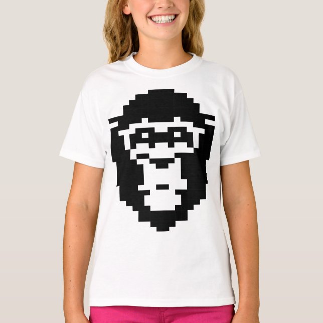 T-shirt conception de visage de singe pixélisé (Devant)