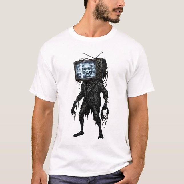 T-shirt Conception de zombie cyberpunk tête de télévision  (Devant)