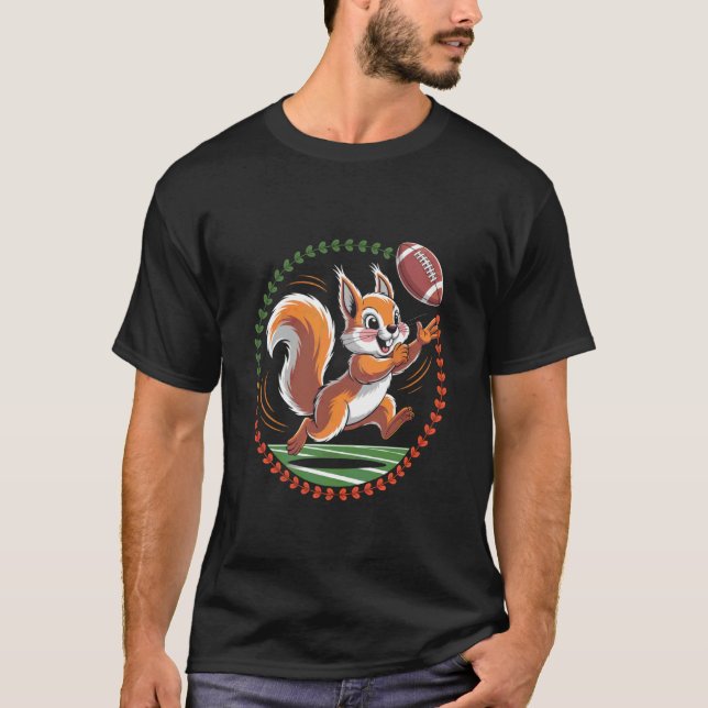 T-shirt Conception d'écureuil de football à attraper (Devant)
