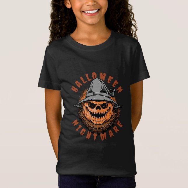 T-Shirt Conception d'épouvantail de citrouille d'Halloween (Devant)
