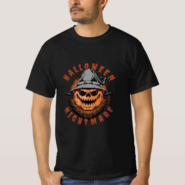T-shirt Conception d'épouvantail de citrouille d'Halloween (Devant)