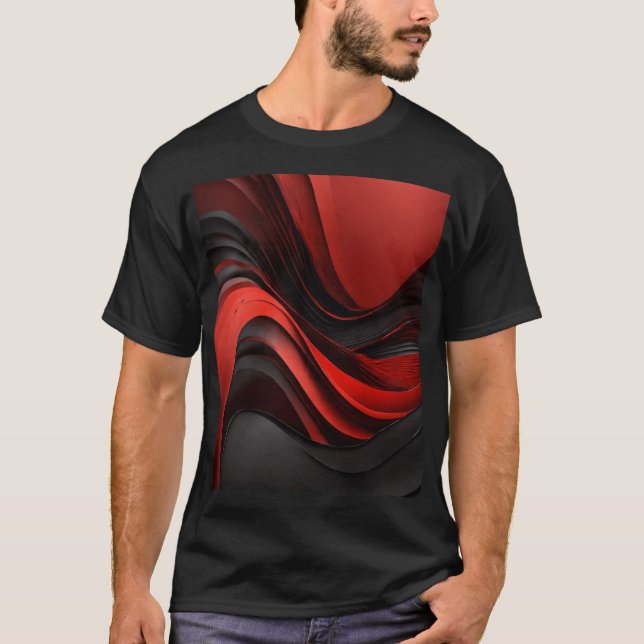 T-shirt Conception des vagues rouges et noires (Devant)