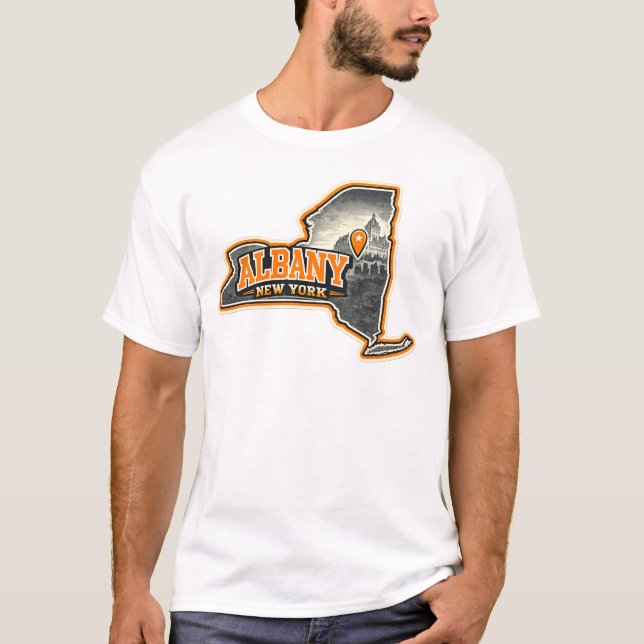 T-shirt Conception d'étiquette de carte de l'État de New Y (Devant)