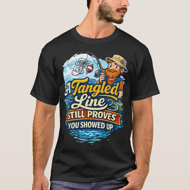 T-shirt Conception d'humour de pêche à la ligne emmêlée (Devant)