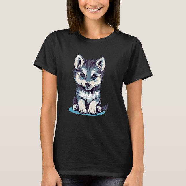 T-shirt Conception d'illustration de chiot husky mignon dr (Devant)