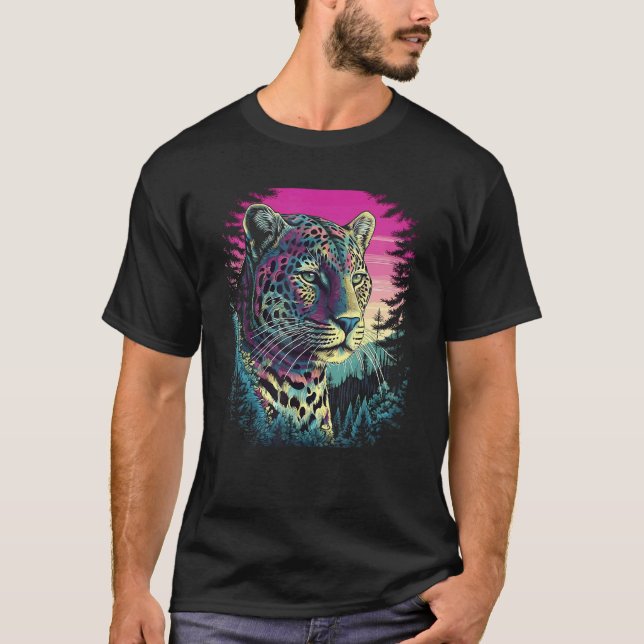 T-shirt Conception d'impression de grand félin rétro jagua (Devant)