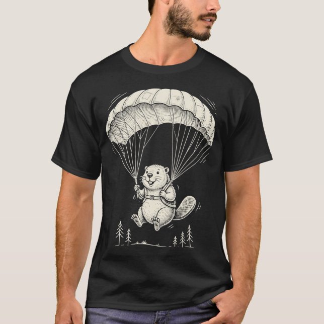 T-shirt Conception drôle de castor en parachutisme avec un (Devant)