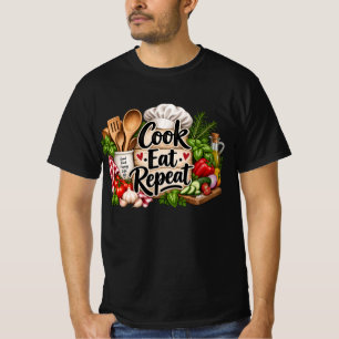 T-shirt Conception drôle de cuisiner, manger, répéter