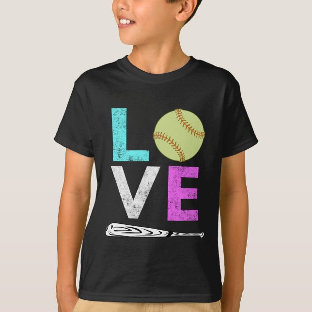T-shirt Conception du base-ball d'AMOUR mignon de filles (Devant)
