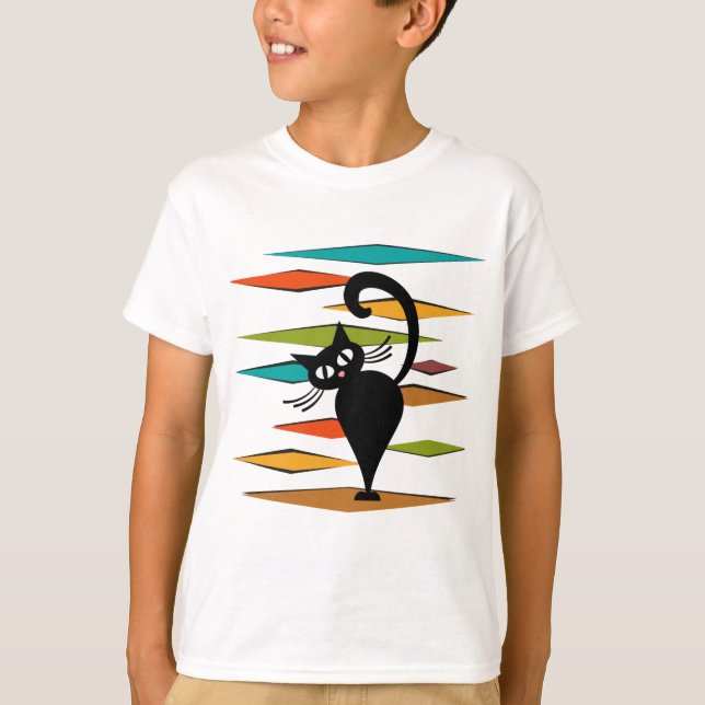 T-shirt Conception du chat noir du milieu du siècle (Devant)