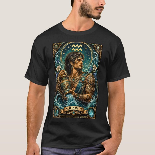 T-shirt Conception du zodiaque masculin céleste Verseau (Devant)