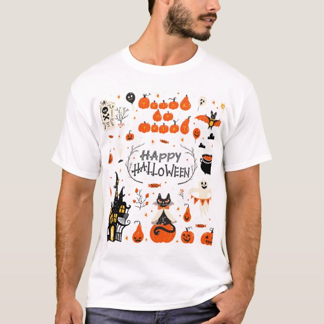 T-shirt Conception d'un jeu Vintage d'éléments Halloween (Devant)