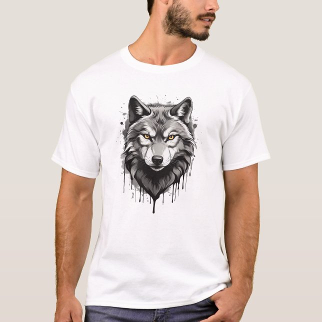 T-shirt conception d'un WOLF avec de grands yeux noirs (Devant)