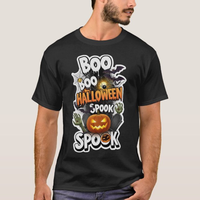 T-shirt Conception effrayante d'Halloween avec citrouilles (Devant)