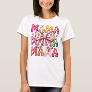 T-shirt Conception Empilée Maman Ruban Cœur Rétro