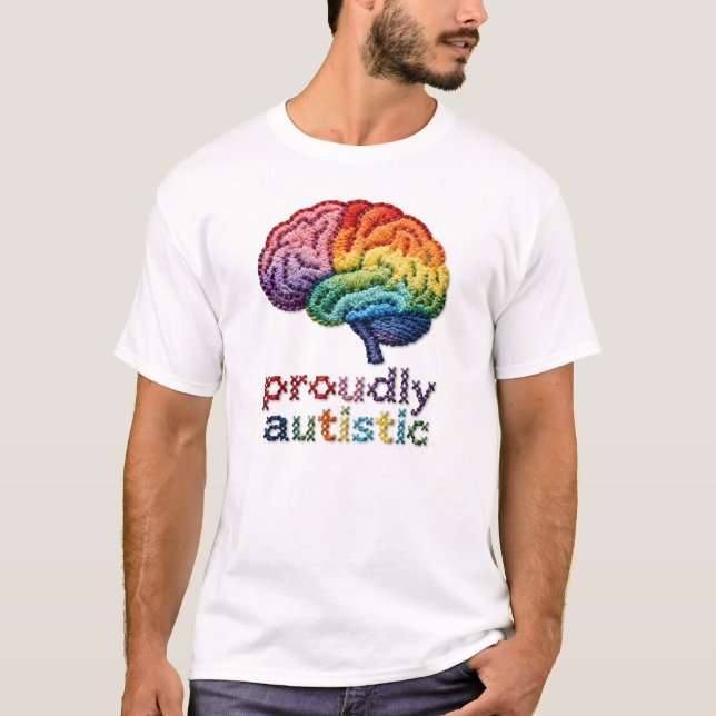 T-shirt Conception fièrement autistique brodée arc-en-ciel (Devant)