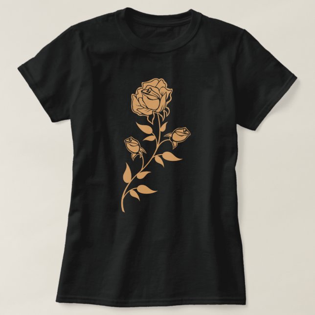 T-shirt Conception florale de branche de rose ornée comple (Design devant)