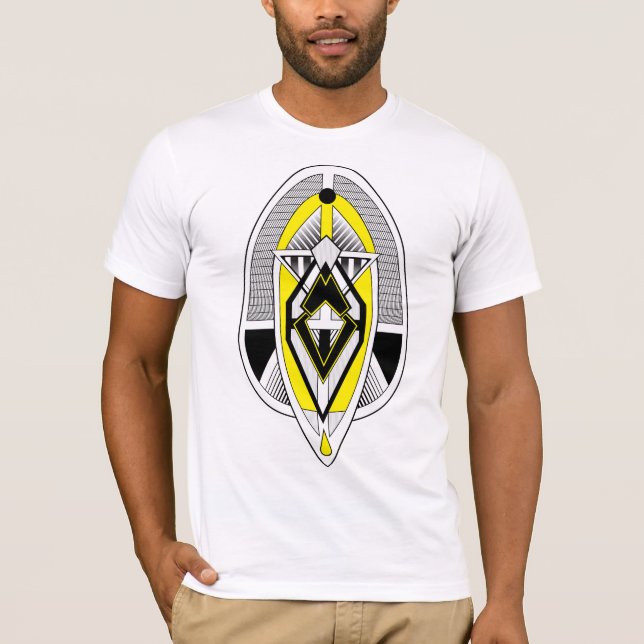 T-shirt Conception géométrique Art Déco jaune et noir gras (Devant)