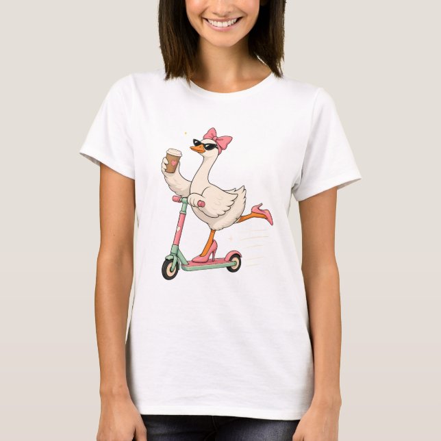 T-shirt Conception graphique de l'oie mignonne avec scoote (Devant)