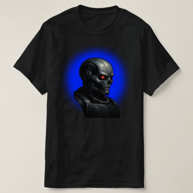 T-shirt Conception graphique de tête de robot à lueur bleu (Design devant)
