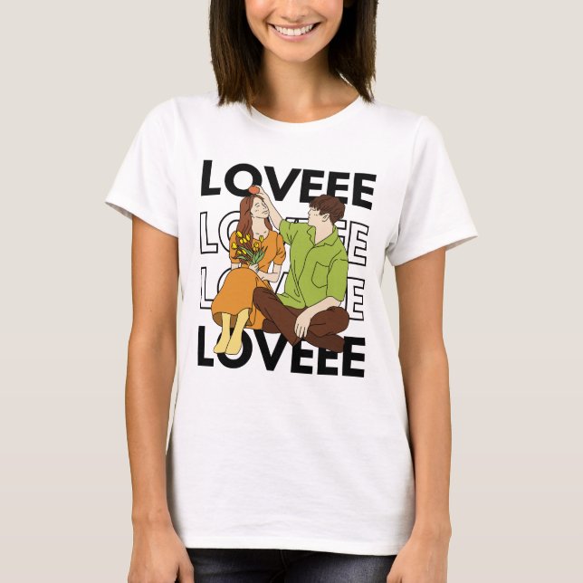 T-shirt Conception Graphique de Texte Loveee pour Couple R (Devant)