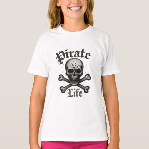 T-shirt Conception Grunge Crâne et Os Croisés Vie de Pirat