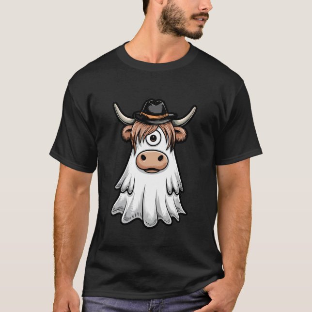 T-shirt Conception Halloween Fantôme de Vache Écossaise Mi (Devant)