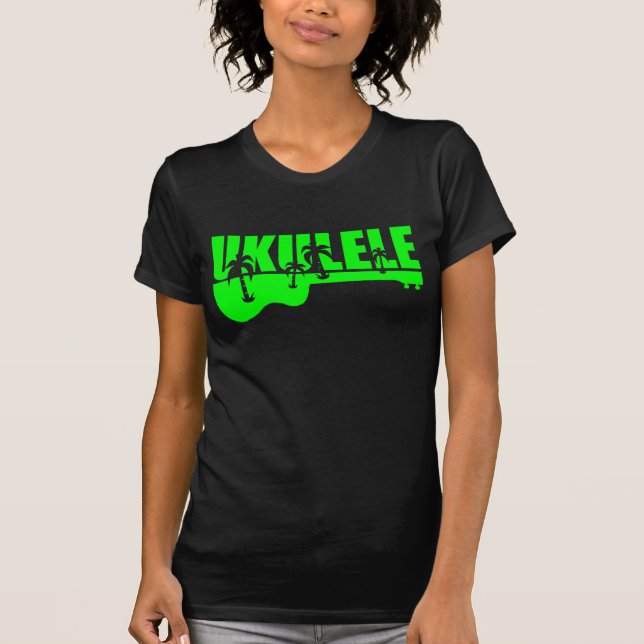 T-shirt conception hawaïenne tropicale verte d'ukulélé (Devant)