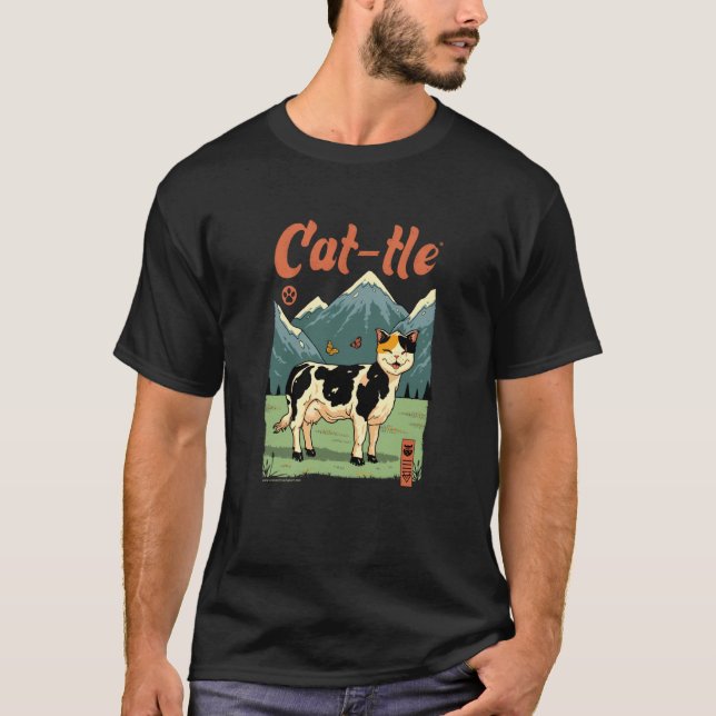 T-shirt Conception Hybride de Chat et de Vache Drôle (Devant)