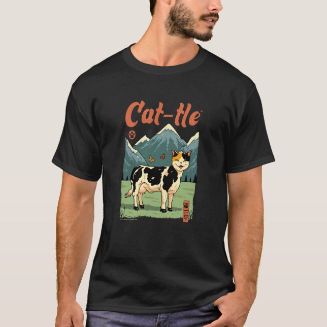 T-shirt Conception Hybride de Chat et de Vache Drôle (Devant)