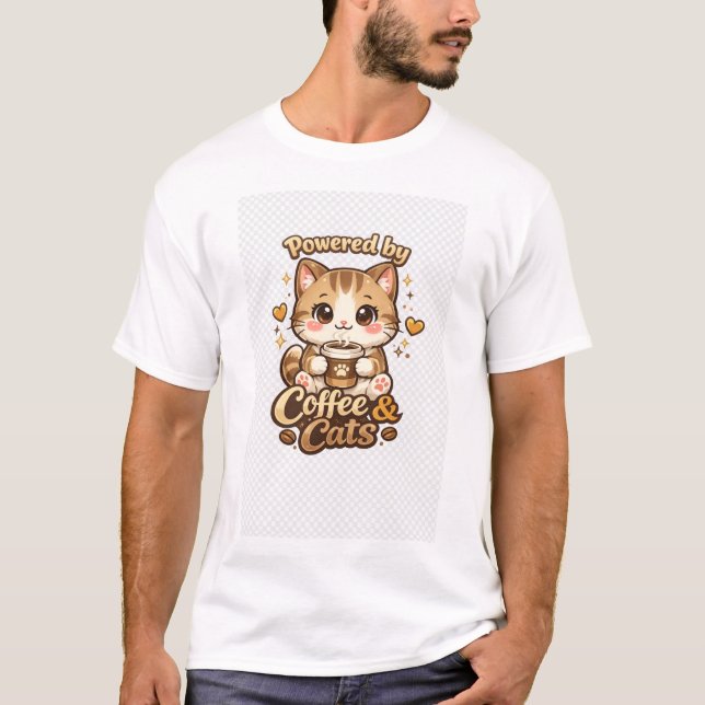 T-shirt Conception Kawaii Chat Mignon Amateur de Café - Al (Devant)
