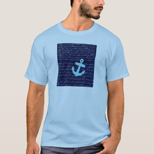 T-shirt Conception nautique d'écriture d'ancre de rayure (Devant)