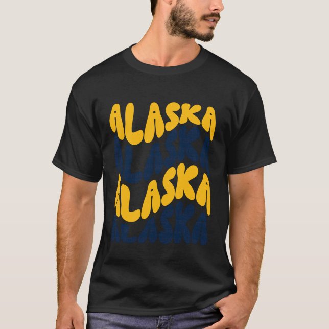 T-shirt Conception patriotique de texte ondulé d'Alaska (Devant)